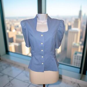 NWT Leslie Fay Polyester Blue Button Up Blouse Jacket Size 12 Deadstock